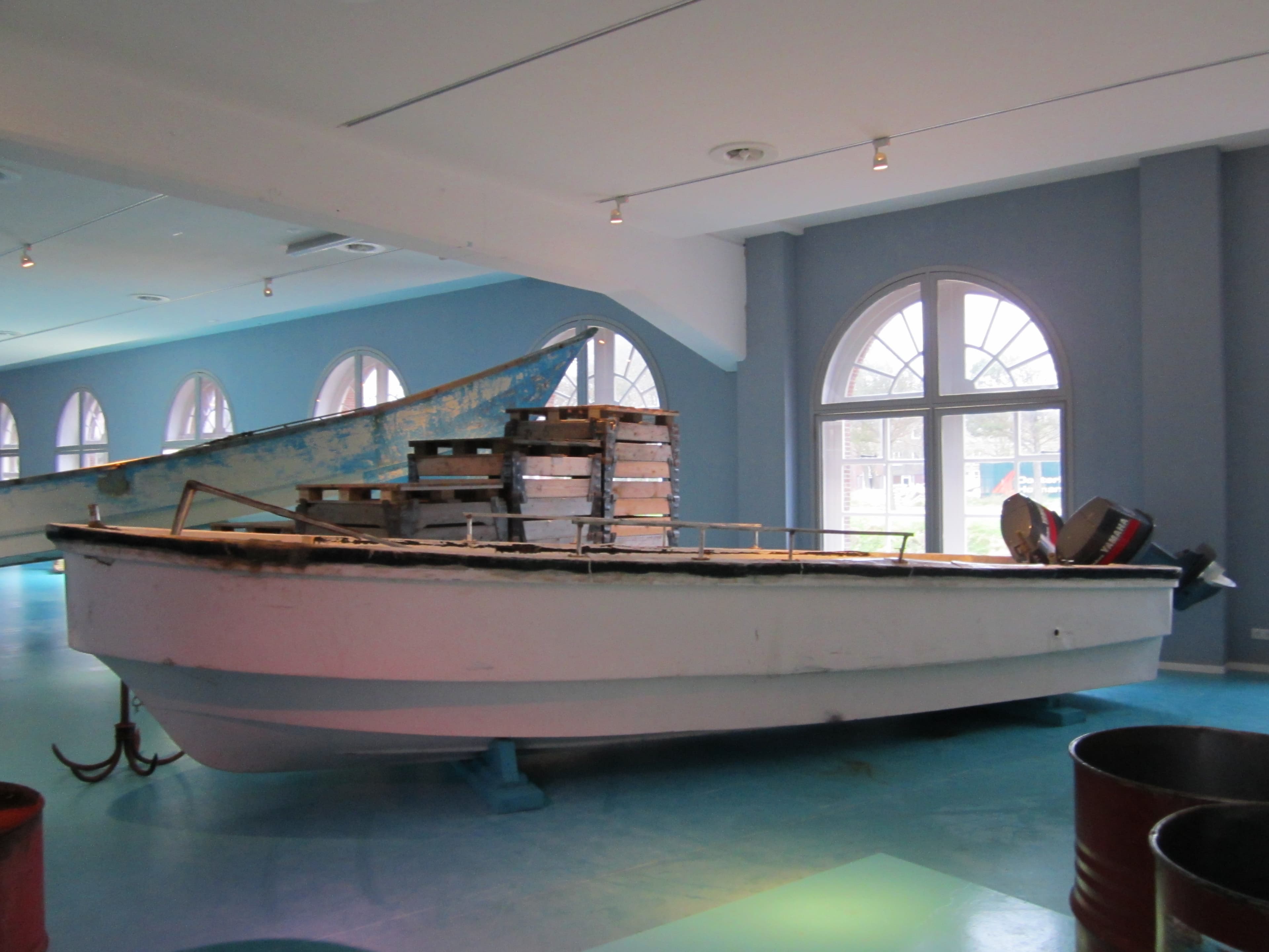 Somali pirate boat captured by the Royal Netherlands Navy on display