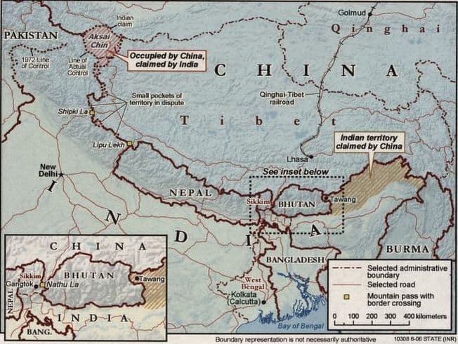 Map showing China-India border disputes