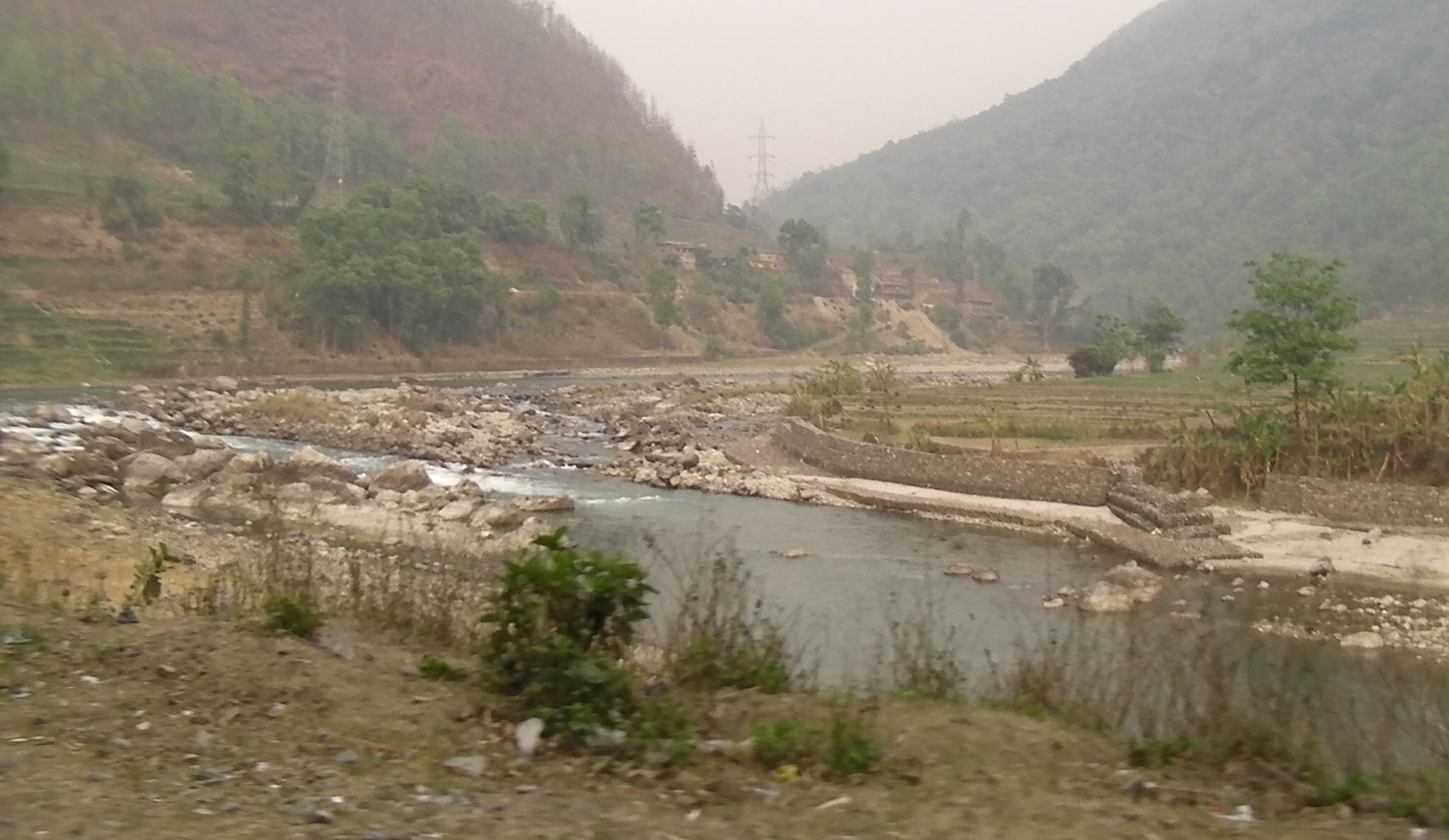 The Bhote Koshi river in the Nepal Himalaya, the valley hit by Wednesday’s flash flood after a surge crossed from Tibet
