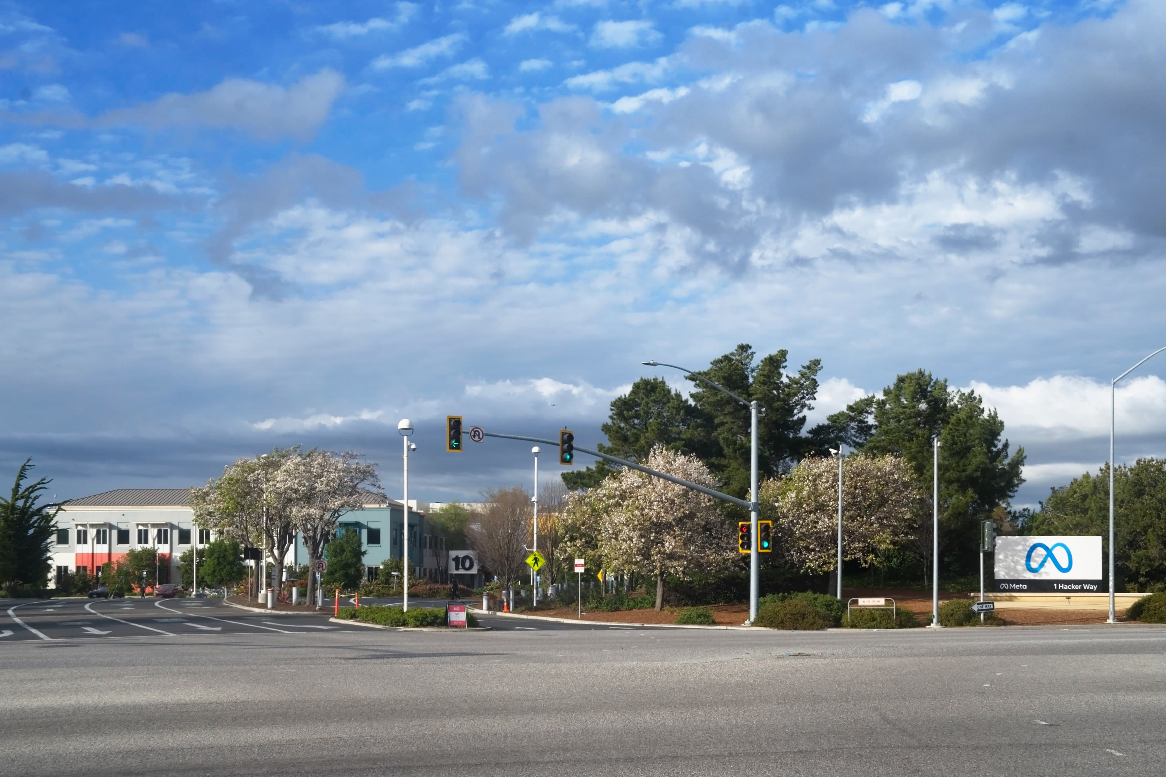 Entrance to Meta Platforms headquarters in Menlo Park, California