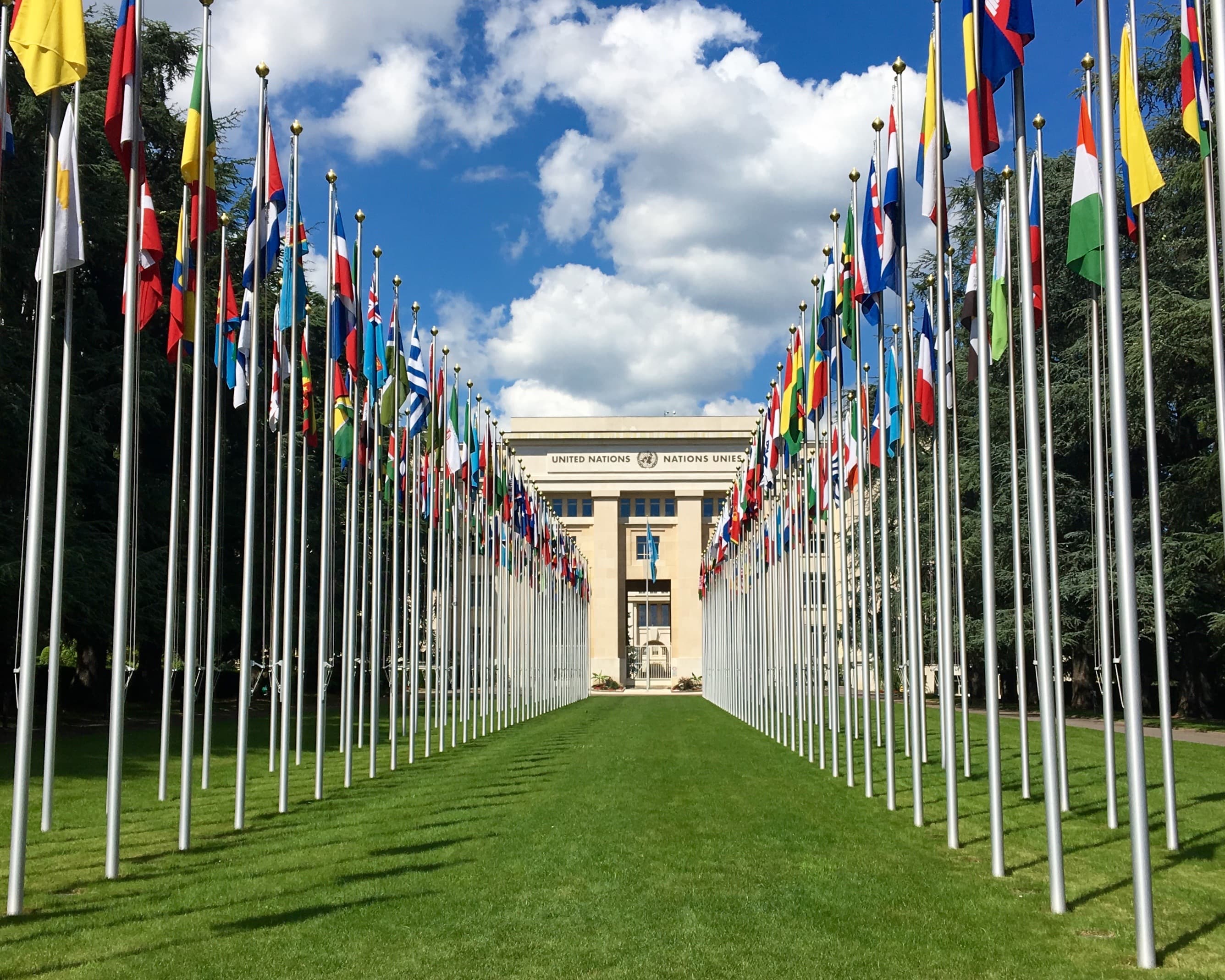 Flags outside the Palais des Nations in Geneva