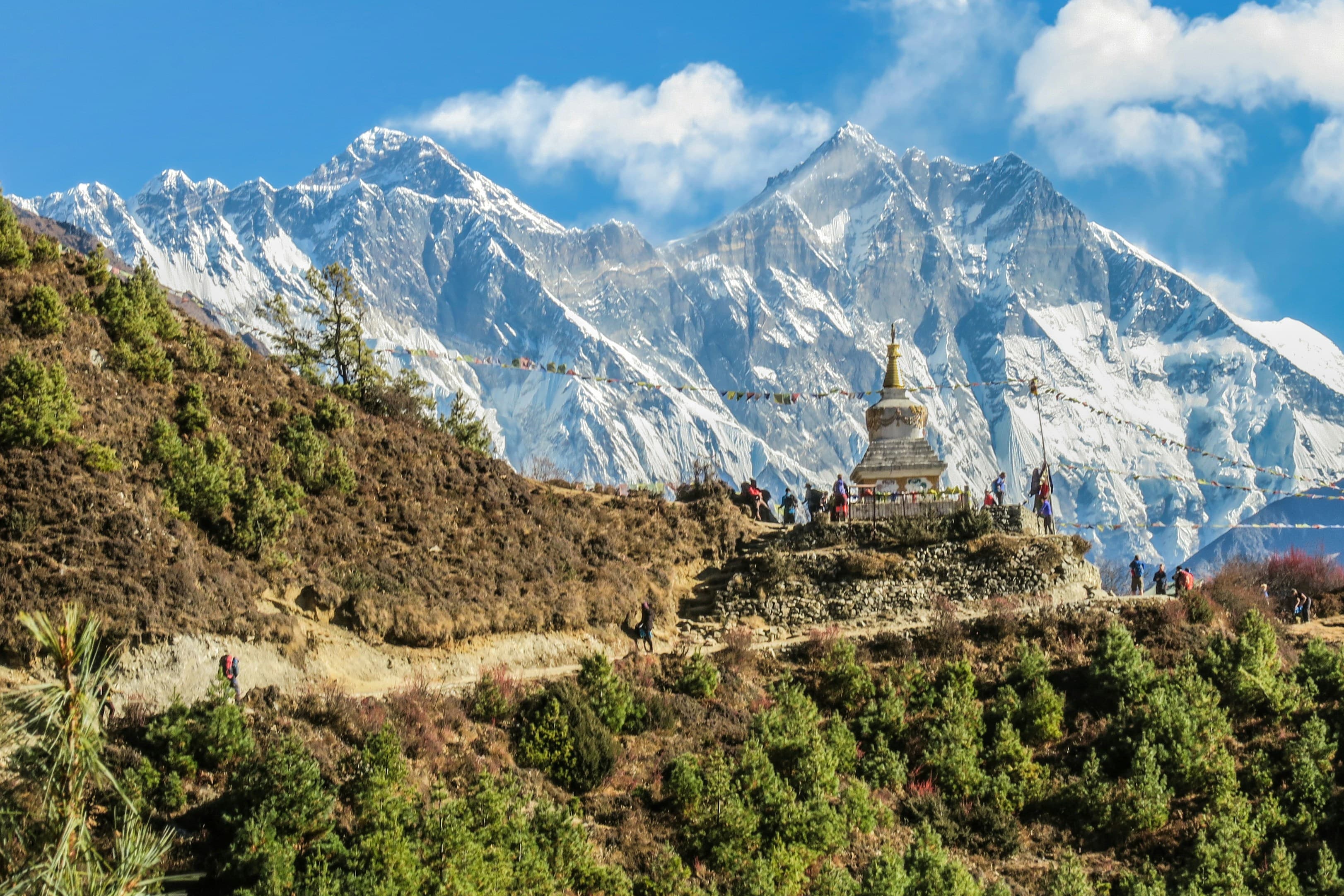 Snow-capped Himalayan peaks of the kind that feed the Bhote Koshi and Trishuli catchments