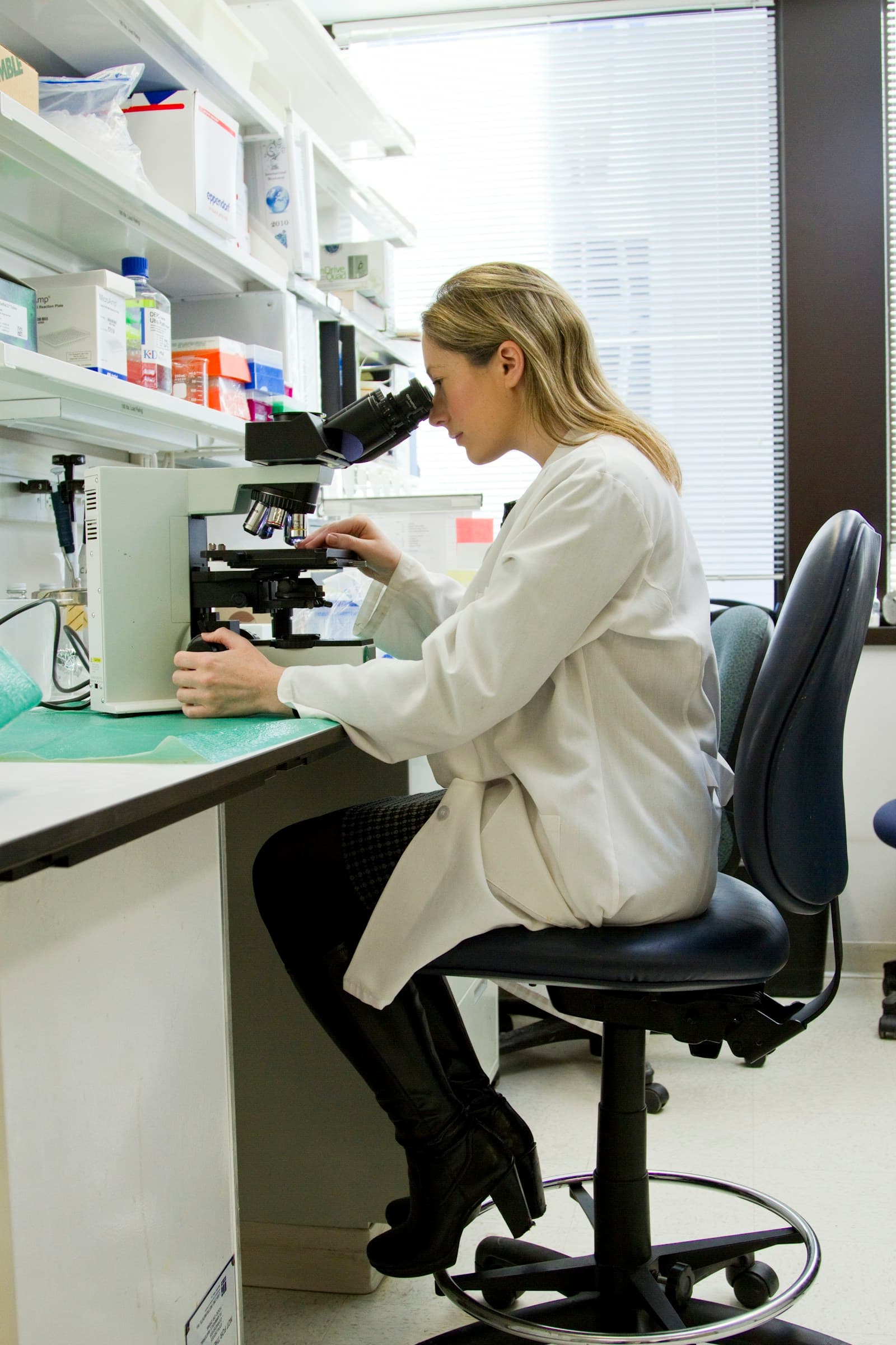 Laboratory bench with pipettes and sample tubes used in drug development work