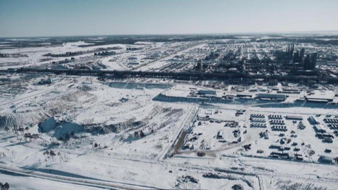 Aerial view of the Amur gas processing plant in Russia's Far East, adjacent to the Sibur-Sinopec chemical complex