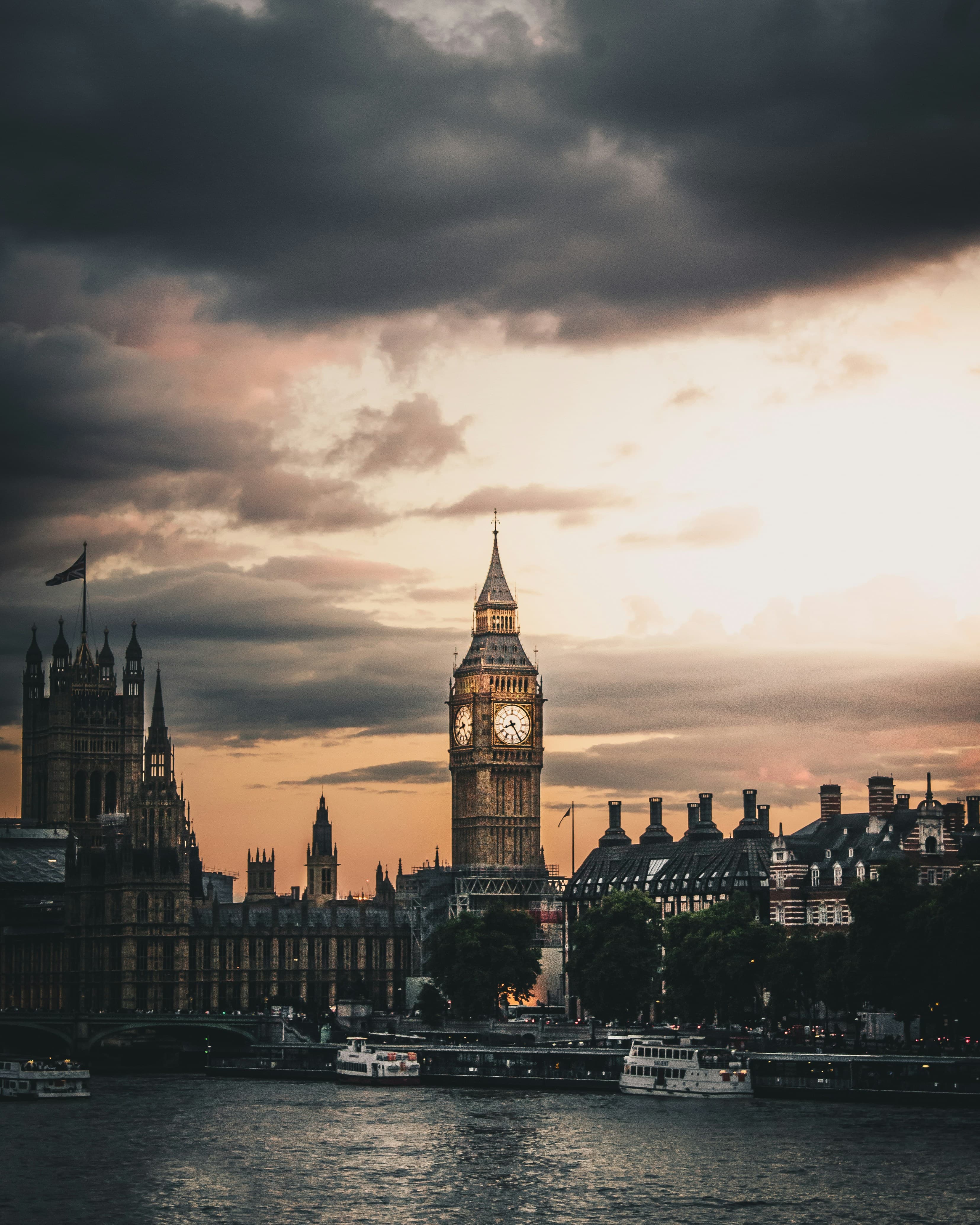 The Palace of Westminster and Elizabeth Tower on the Thames in London