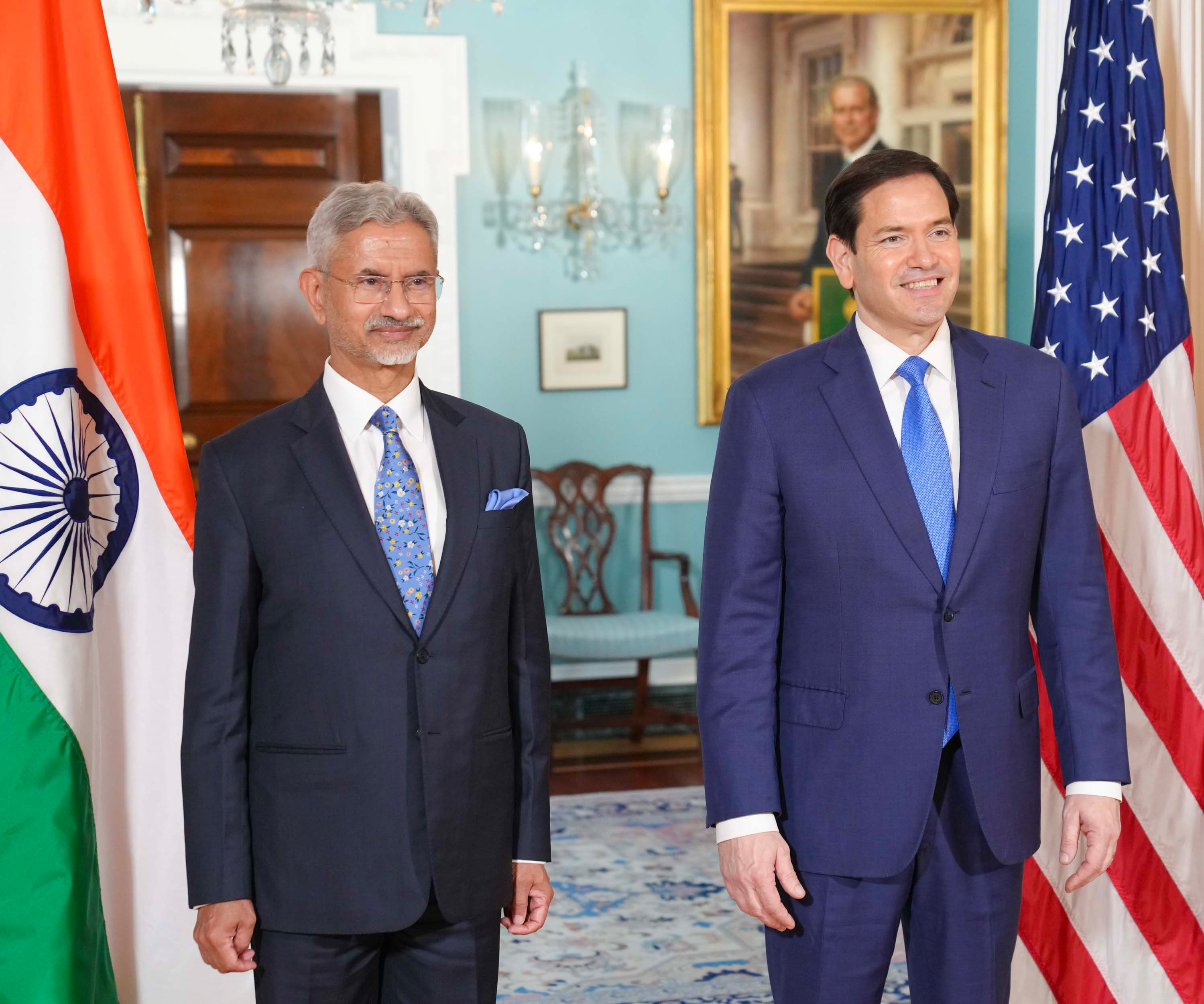 External Affairs Minister S. Jaishankar in a bilateral meeting at a formal table