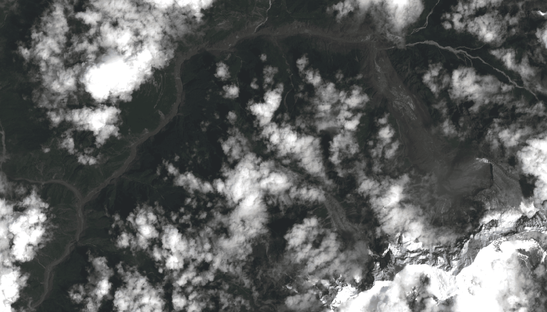 Landsat 9 satellite image of the 26 August 2026 flood scar along the Nepal-Tibet border near the Trishuli and Bhote Koshi valleys
